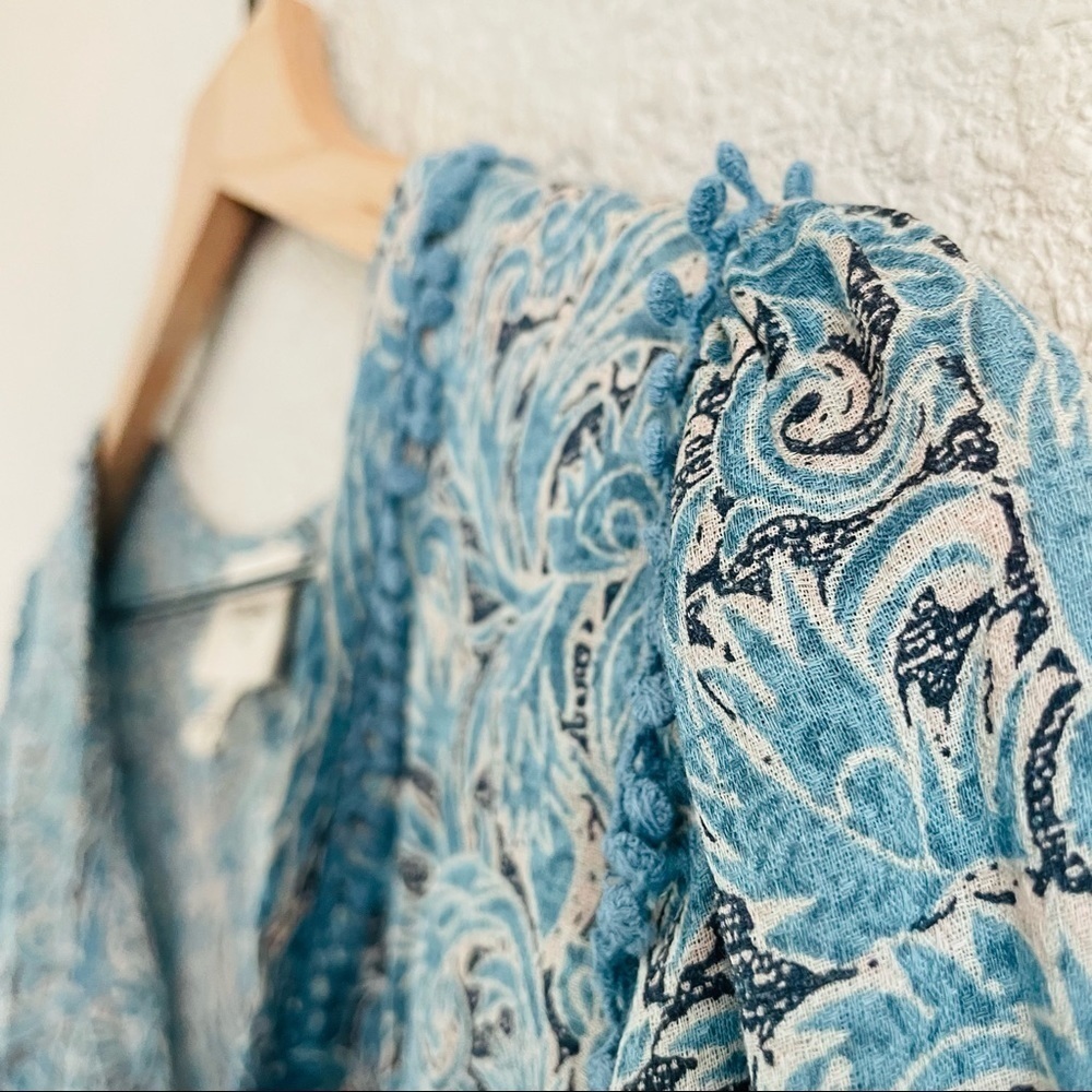 Haute Hippie Tribe Blue Tassel  Long Sleeve Peasant Blouse - Picture 5 of 14